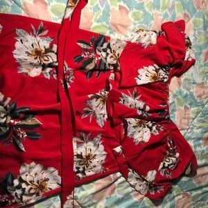 Red Flower pattern dress